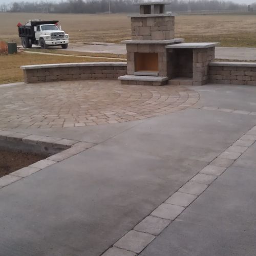 Outdoor Fireplace, Patio, steps and seatwalls cons