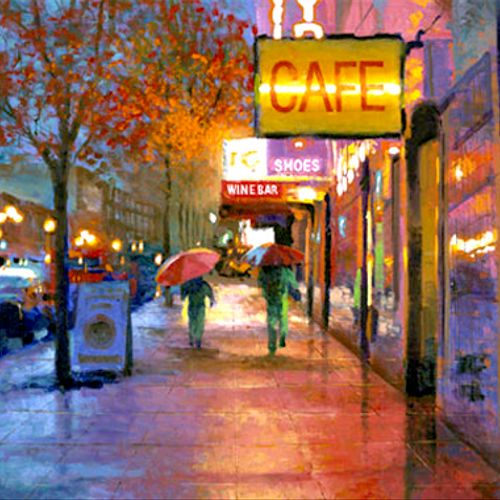Oil painting urban scene by Patrick Howe