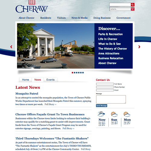 Town of Cheraw, SC website design and development.