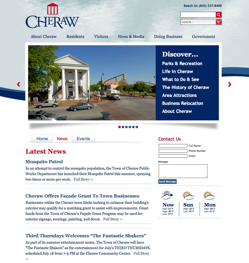 Town of Cheraw, SC website design and development.