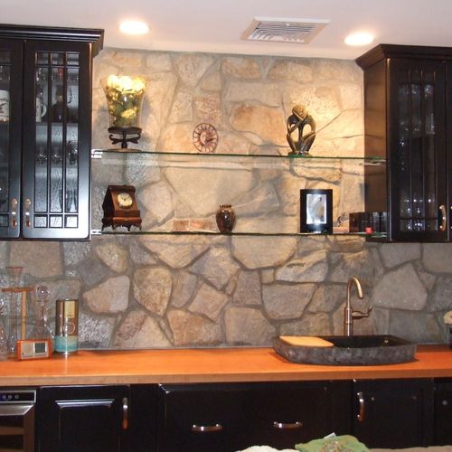 Family Room Bar- renovation with cabinets, fridge,