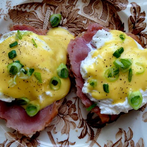 Eggs Benedict on whole wheat english muffins with 