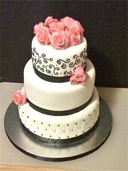 Wedding cake with chocolate roses.
