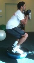 Bosu squat focuses on the quads, glutes and hip fl