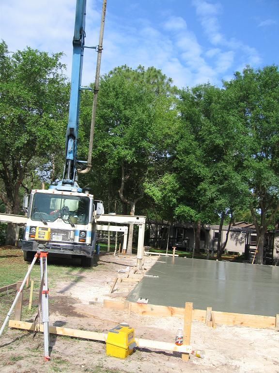 Concrete pump and pour-metal building