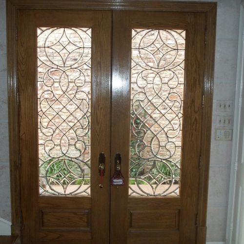 New custom front doors with leaded glass