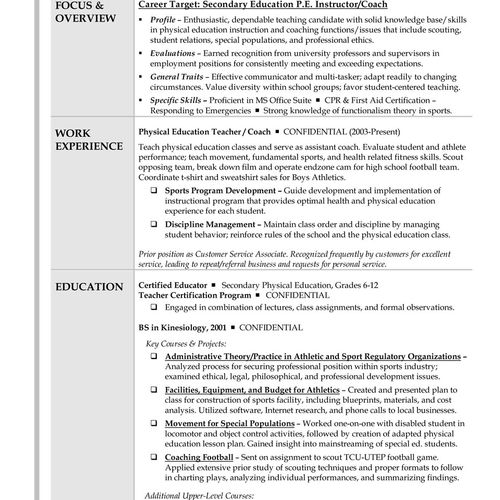 Secondary Coach/Instructor - Sample Resume