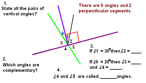 Finding Vertical angles, Complementary angles and 