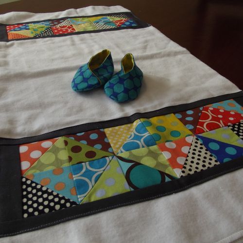 Burp cloth and matching, reversible baby booties.