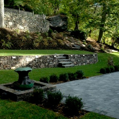 Newton, MA. Customized backyard design with retain
