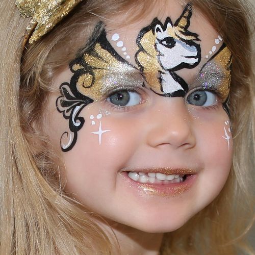 Gold and Silver Glittery Unicorn Mask facepaint