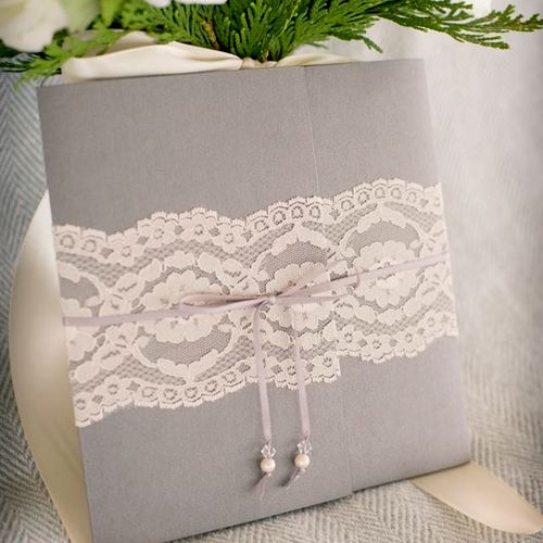 Vintage Elegant Lace Pocketfold Invitation - Outsi