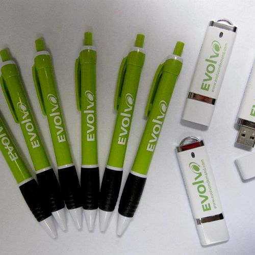 Branded Pens and USB Drives for a Trade Show.