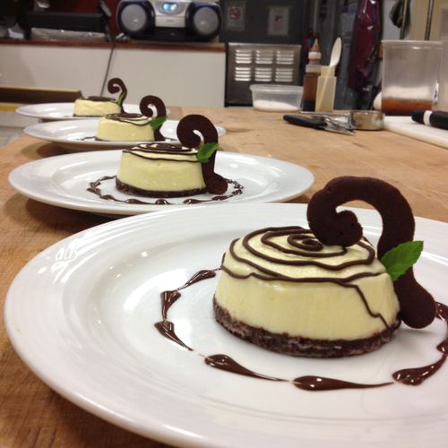 Frozen Peppermint Mousse with a dark chocolate spo