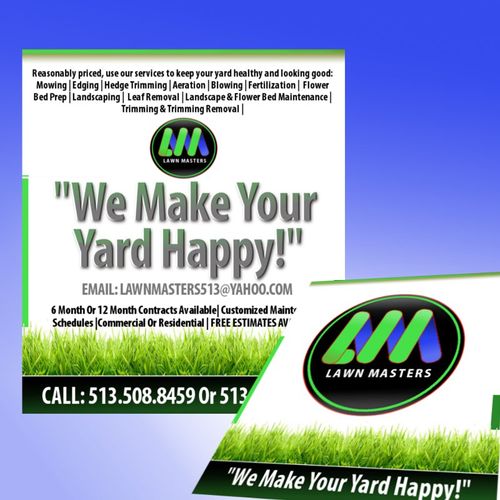 Logo and business postcard for Lawn Masters
a loca