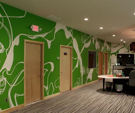 A modern and stylish mural for an office building.
