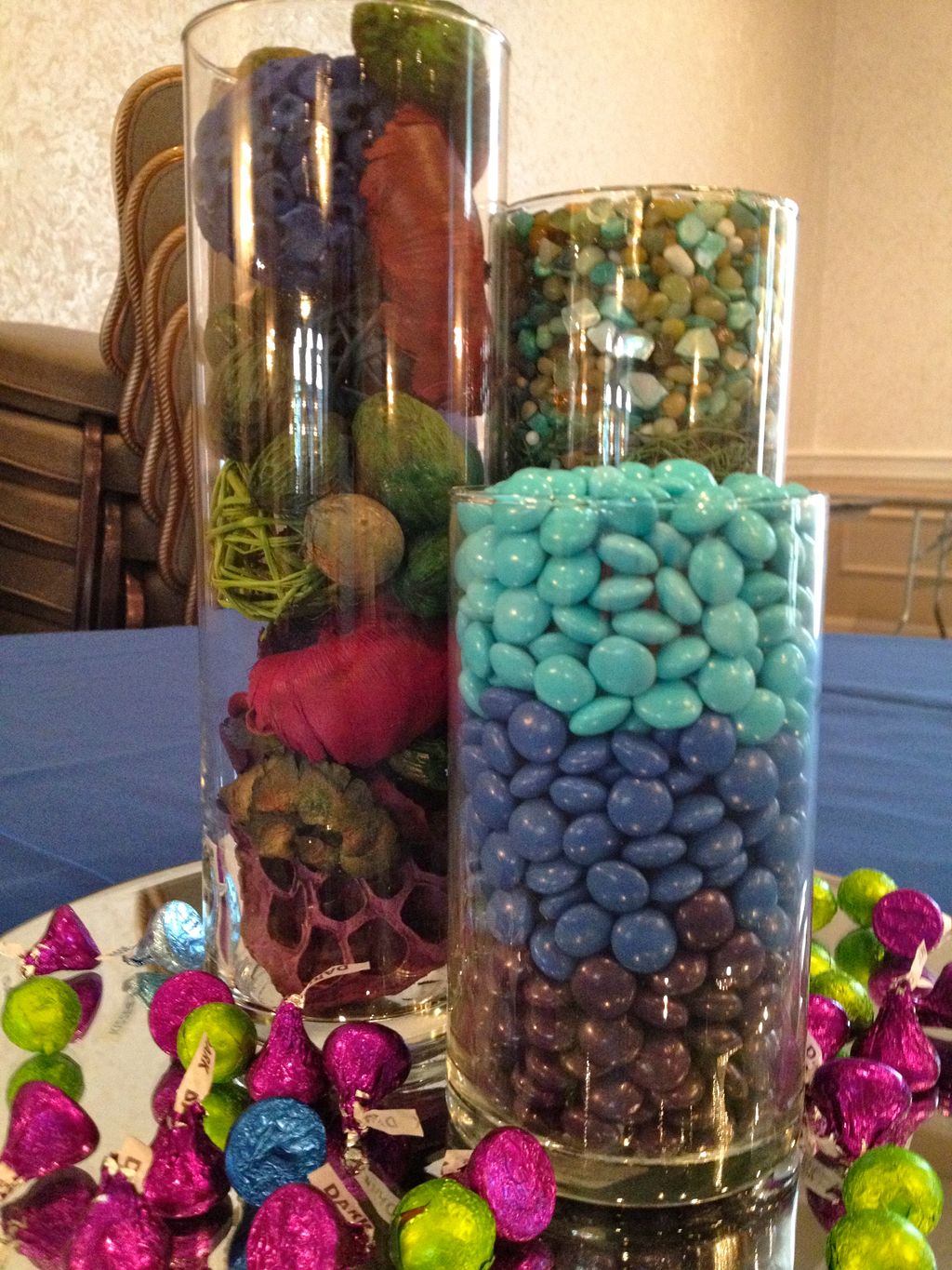 Centerpieces for a bar mitzvah.