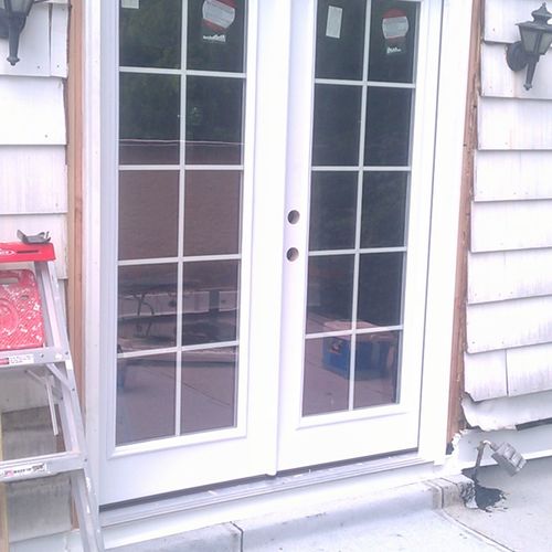 New French doors install  pre finish trim