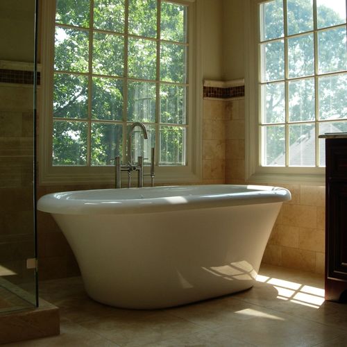 Beautiful free standing soaking tub, surrounded by