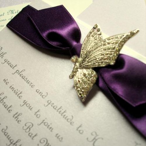 Beautiful Invitation with Ribbon and Butterfly Jew