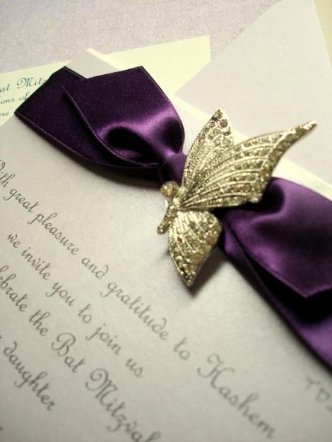 Beautiful Invitation with Ribbon and Butterfly Jew