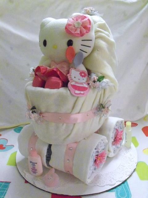 Hello Kitty Stroller Diaper cake, stroller filled 