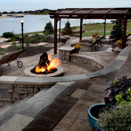 This project has a gas fire pit, gas tiki torches,