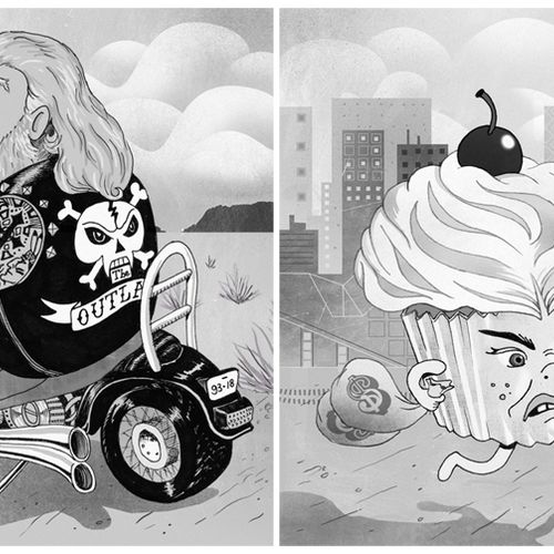 Biker and Cupcake / illustrations for Strangers Ma