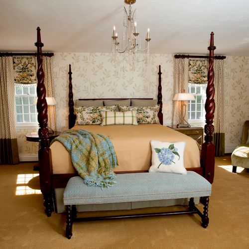 Elegant and restful master bedroom suite.