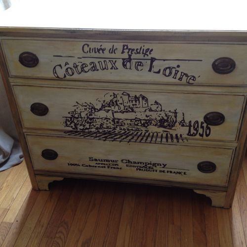 Painted furniture- custom painted with wine label