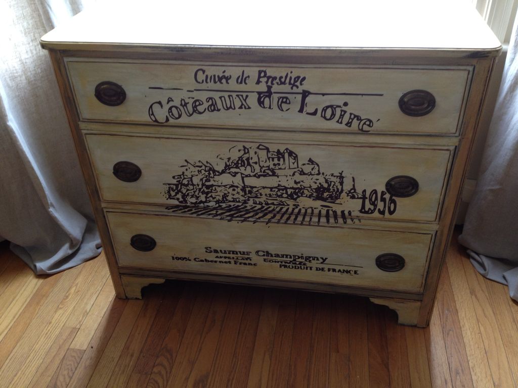 Painted furniture- custom painted with wine label