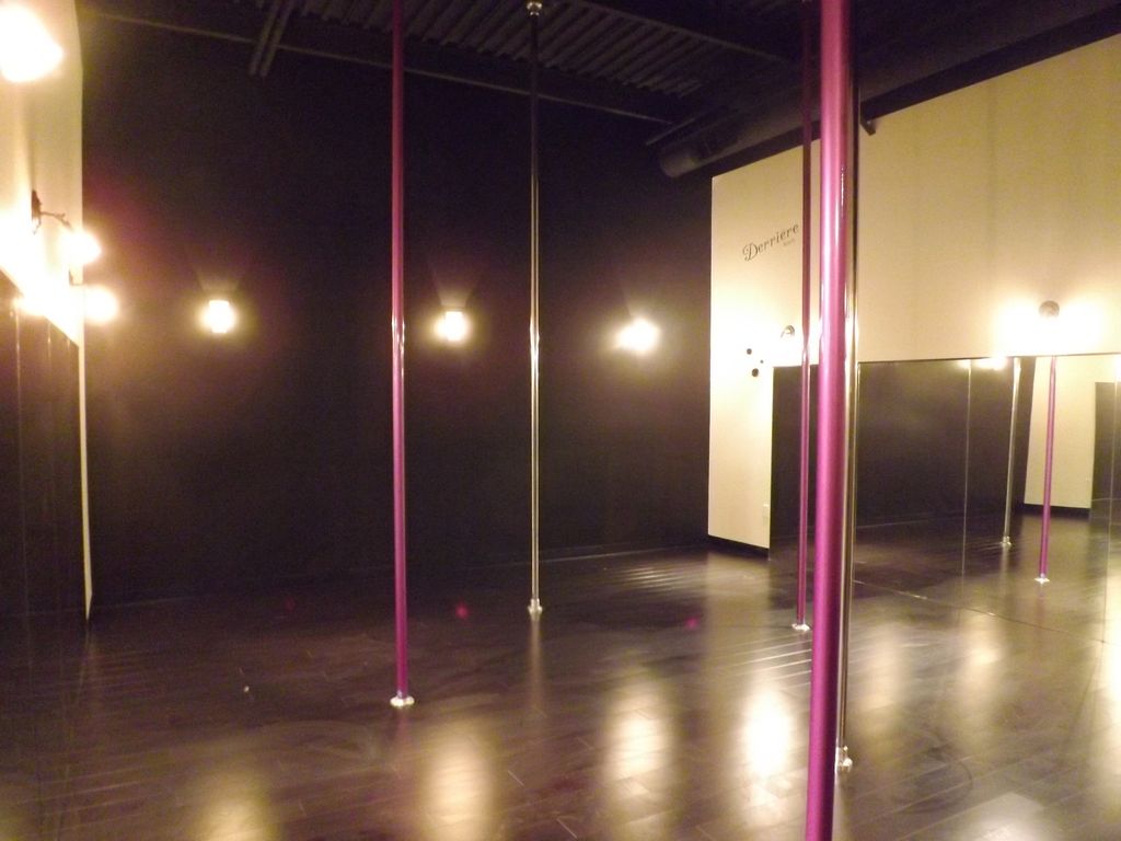 Pole room.  Custom purple poles!
