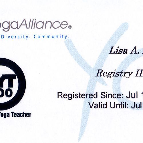 Yoga Alliance Registered Teacher