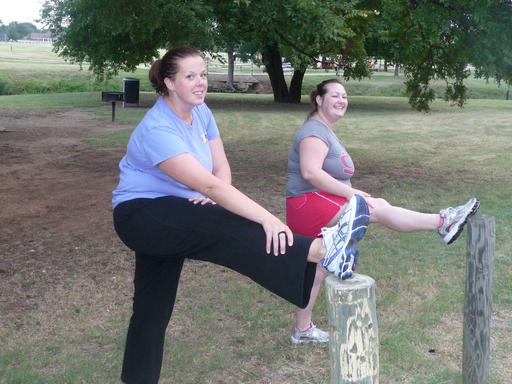 Stretching before hill training at Bear Creek Park