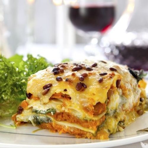 vegetarian lasagna with eggplant,roasted peppers,s