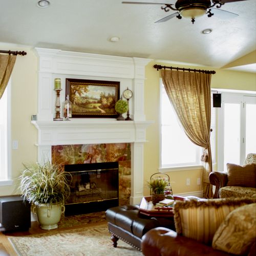 Traditional Family Room with a beautiful onyx ston