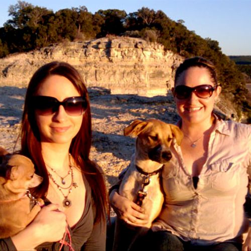 Crystal and Audrey (pet sitter) hiking with our do