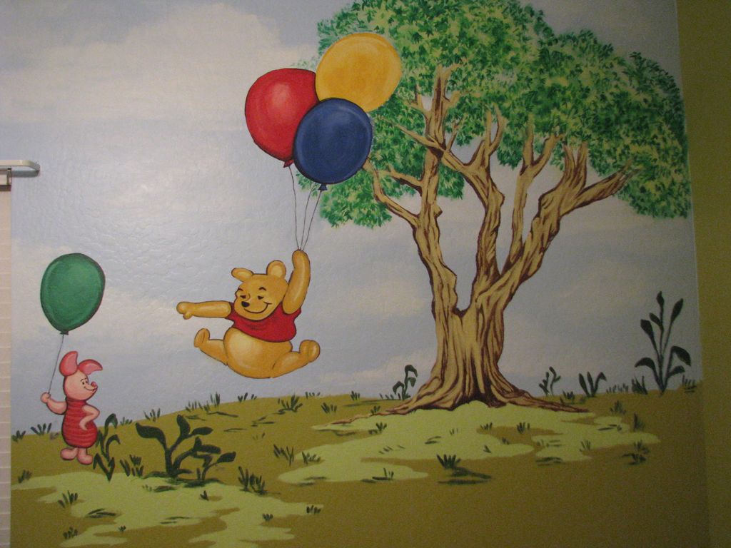 Winnie the pooh mural, Acrylic paint.