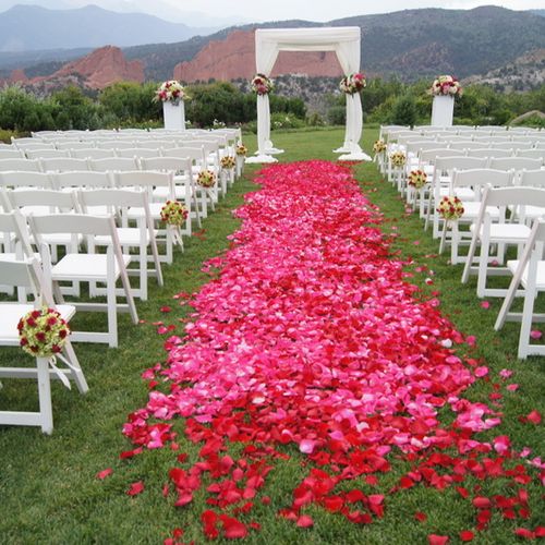 A flower petal aisle and arch at another Garden of