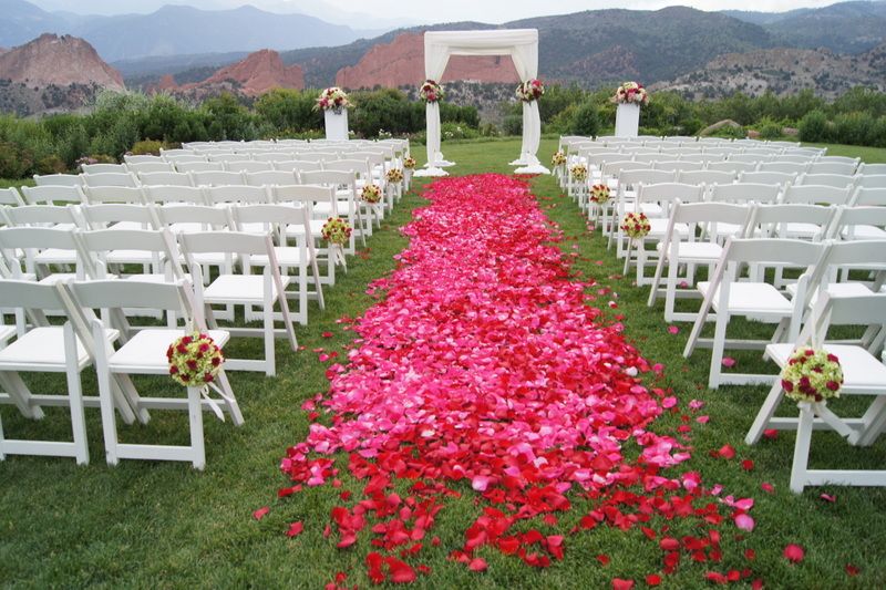A flower petal aisle and arch at another Garden of