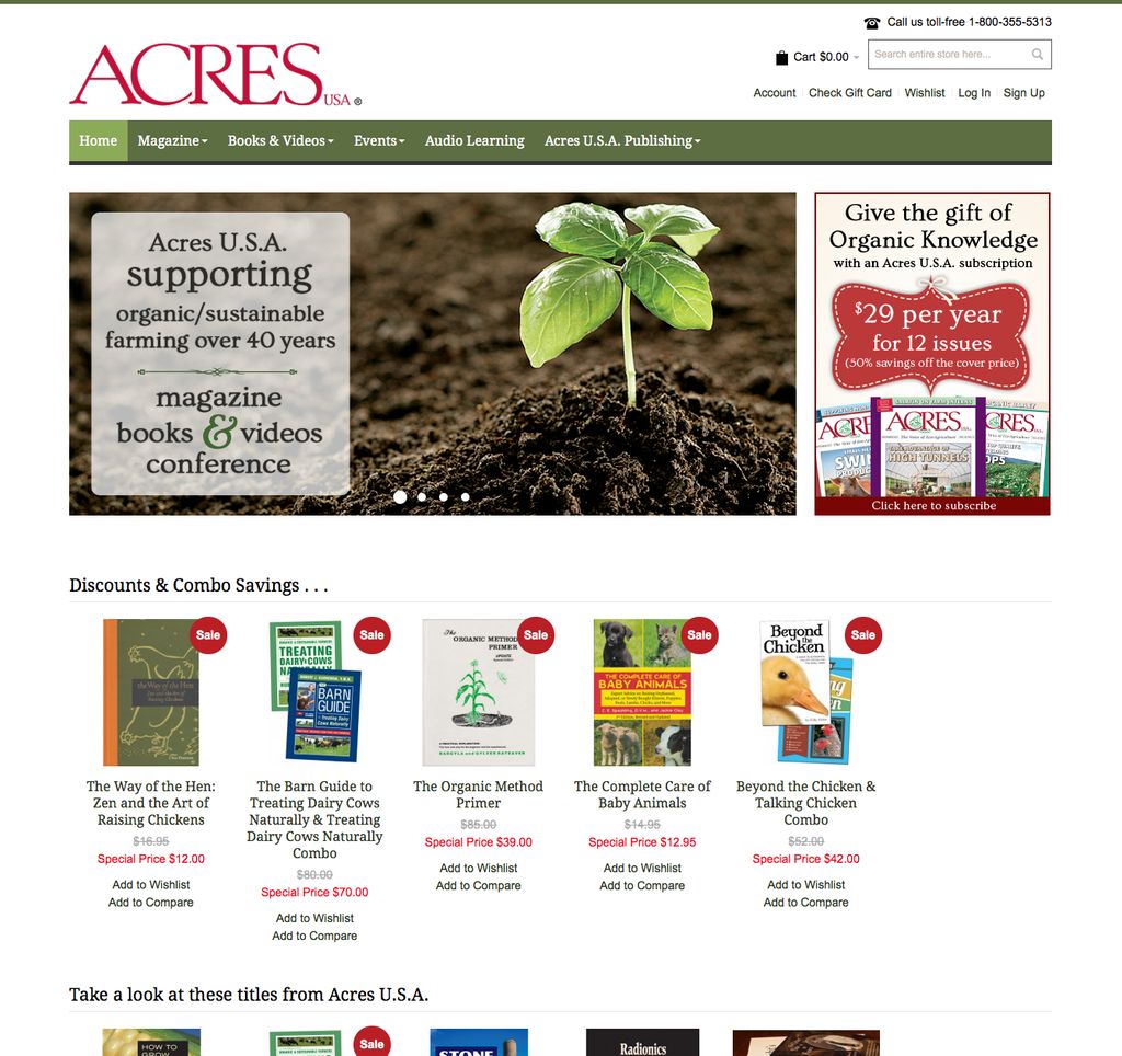 AcresUSA.com Magento e-commerce site.