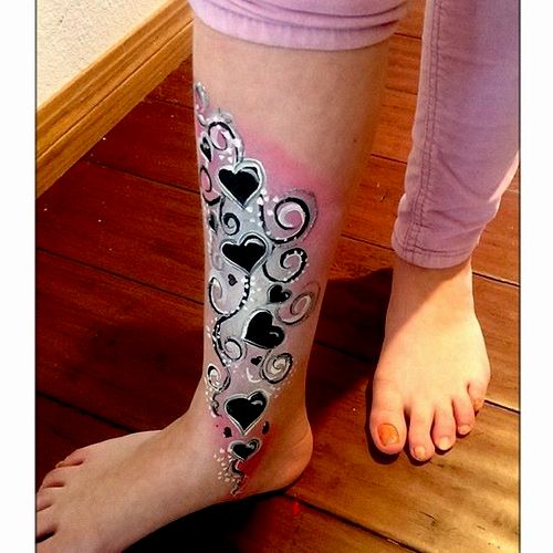 Valentines Day leg art body/face paint