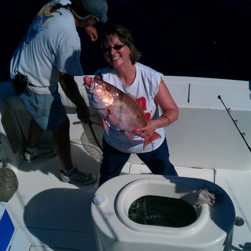 Cindy on board the KAY K IV with nice mutton snapp