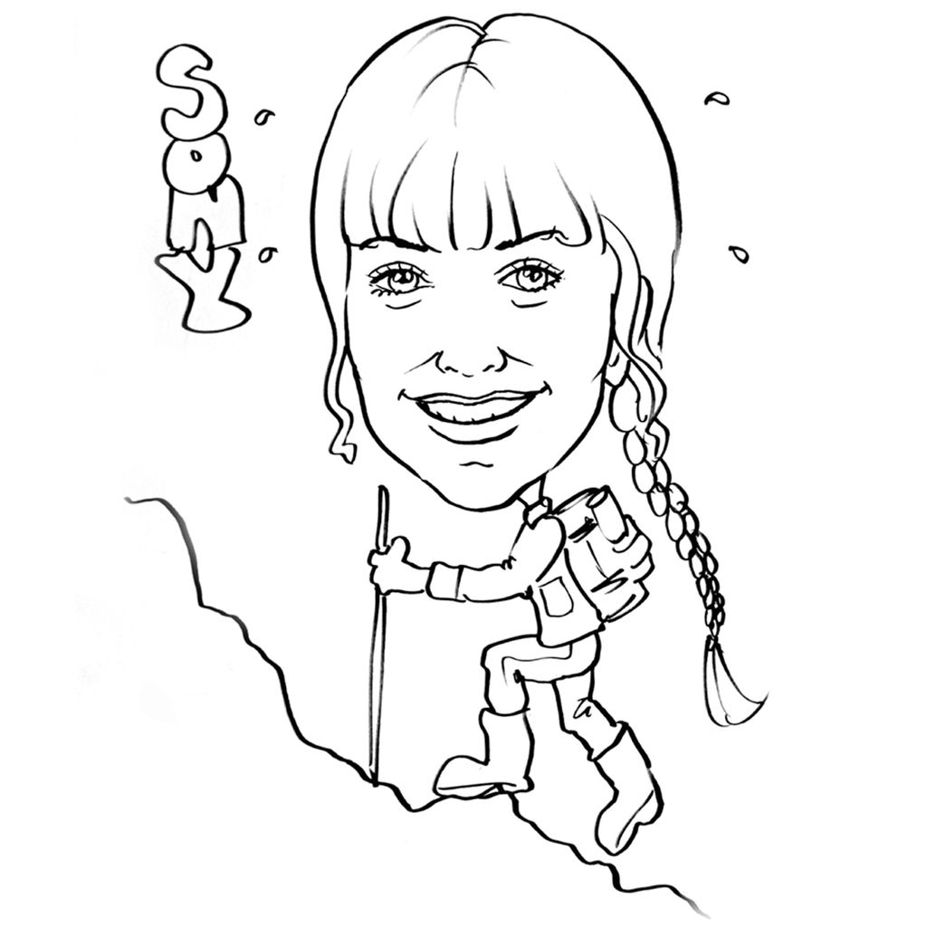 Sony wanted to be drawn with hiking as her hobby. 