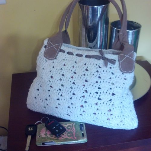 High fashion inspired crocheted handbag.