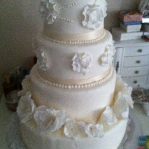 fondant wedding cake dummy with gum paste flowers 