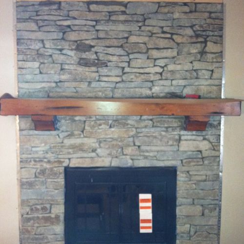 Fireplace with stone work completed
