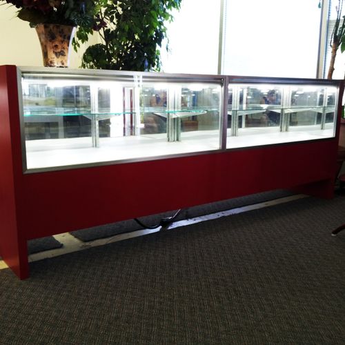 Simple red laminate display case built for one of 
