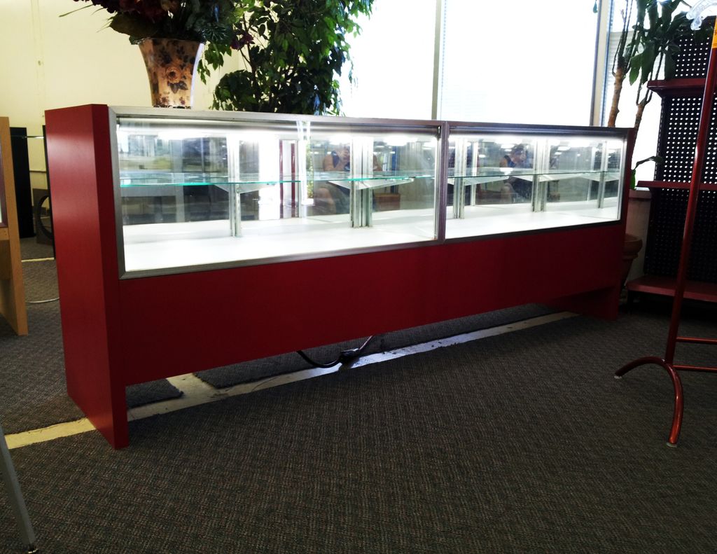 Simple red laminate display case built for one of 