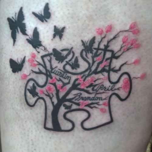 Puzzle/fam tree tattoo